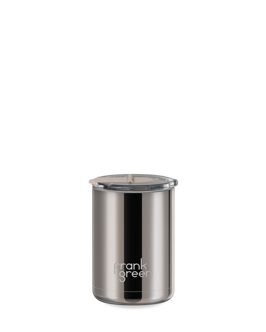 12oz Chrome Cup with Screw-in Hinge Lid