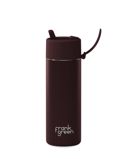 20oz reusable water bottle with Flip Straw Lid in Chocolate