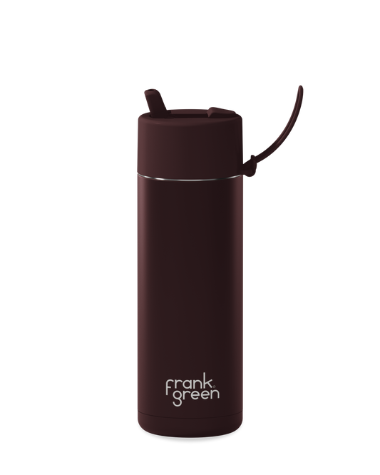 20oz reusable water bottle with Flip Straw Lid in Chocolate