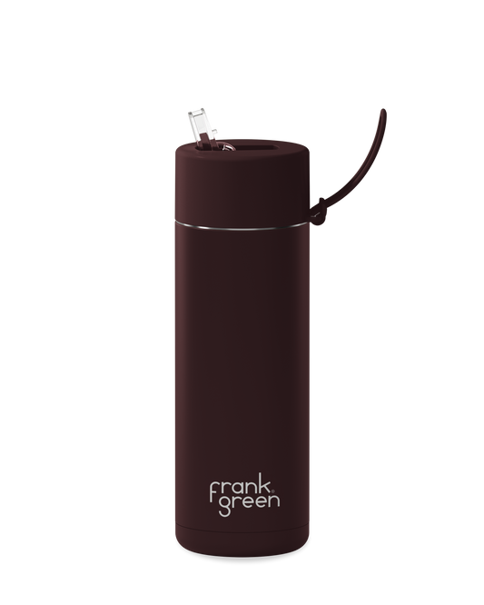20oz reusable water bottle with Straw Lid in Chocolate