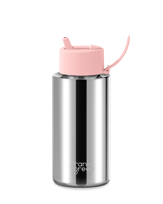 34oz Chrome Bottle with Flip Straw Lid
