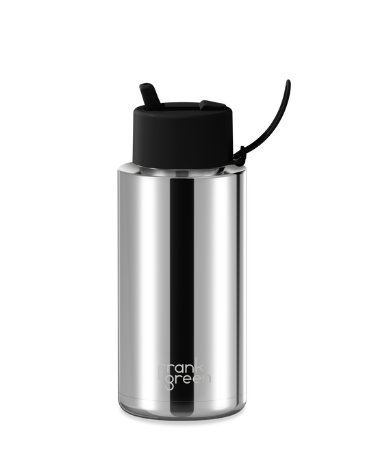 34oz Chrome Bottle with Flip Straw Lid