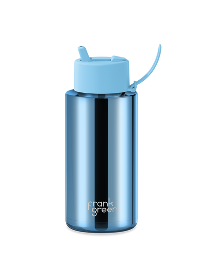 34oz Chrome Bottle with Flip Straw Lid