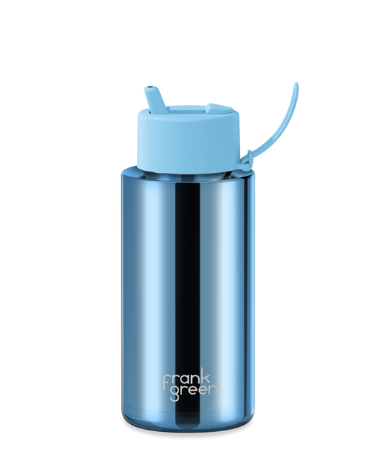 34oz Chrome Bottle with Flip Straw Lid