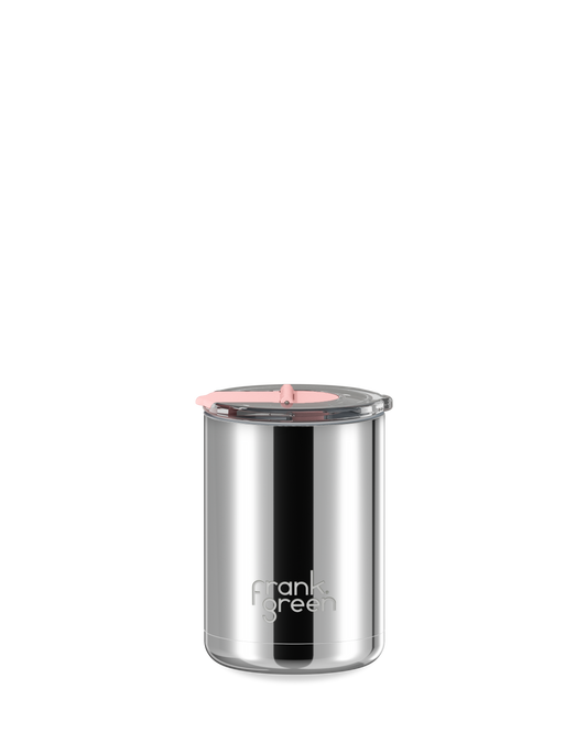 12oz Chrome Cup with Screw-in Hinge Lid