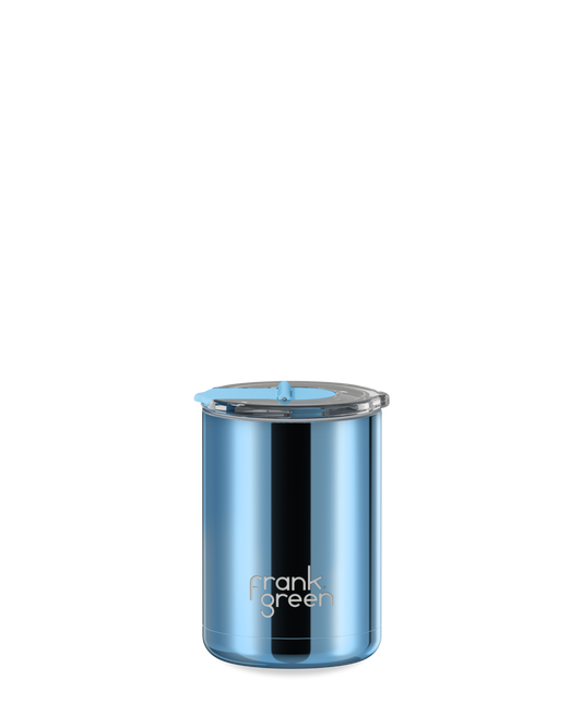12oz Chrome Cup with Screw-in Hinge Lid