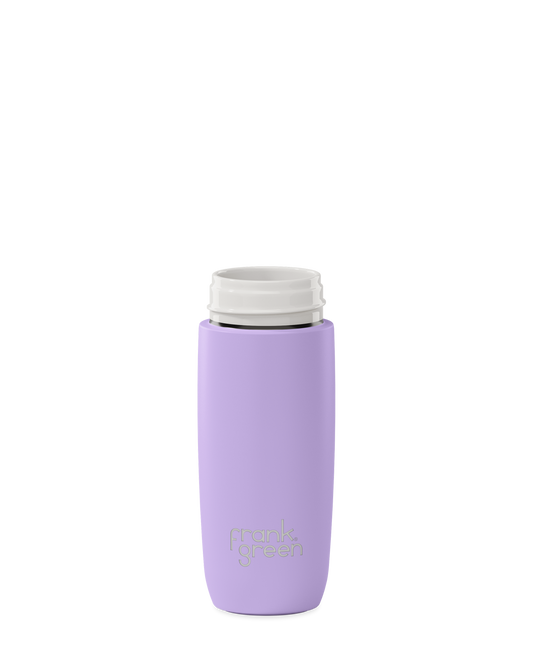 A lavender purple 12oz frank green Edition II water bottle base with a white threaded neck and the 'frank green' logo near the bottom, shown without a lid on a plain white background.