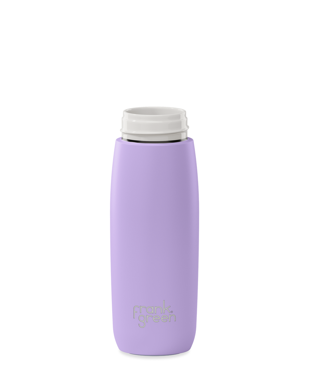 A lavender purple 20oz frank green Edition II water bottle base with a white threaded neck and the 'frank green' logo near the bottom, shown without a lid on a plain white background.