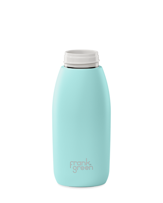 A mint green 34oz frank green Edition II water bottle base with a white threaded neck and the 'frank green' logo near the bottom, shown without a lid on a plain white background.