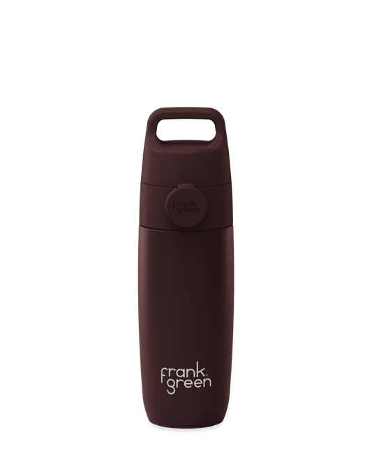 Chocolate | A dark brown 12oz insulated water bottle with a Grip & Sip lid and built-in carry handle.