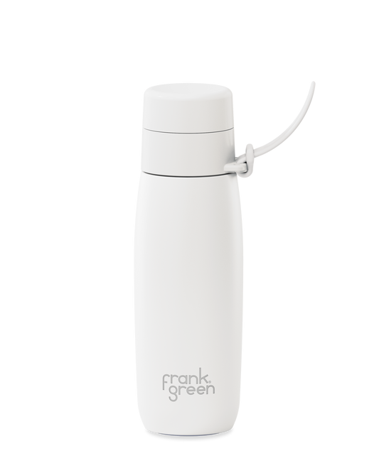 Cloud | A white 20oz insulated water bottle with a thermal lid and carry strap.