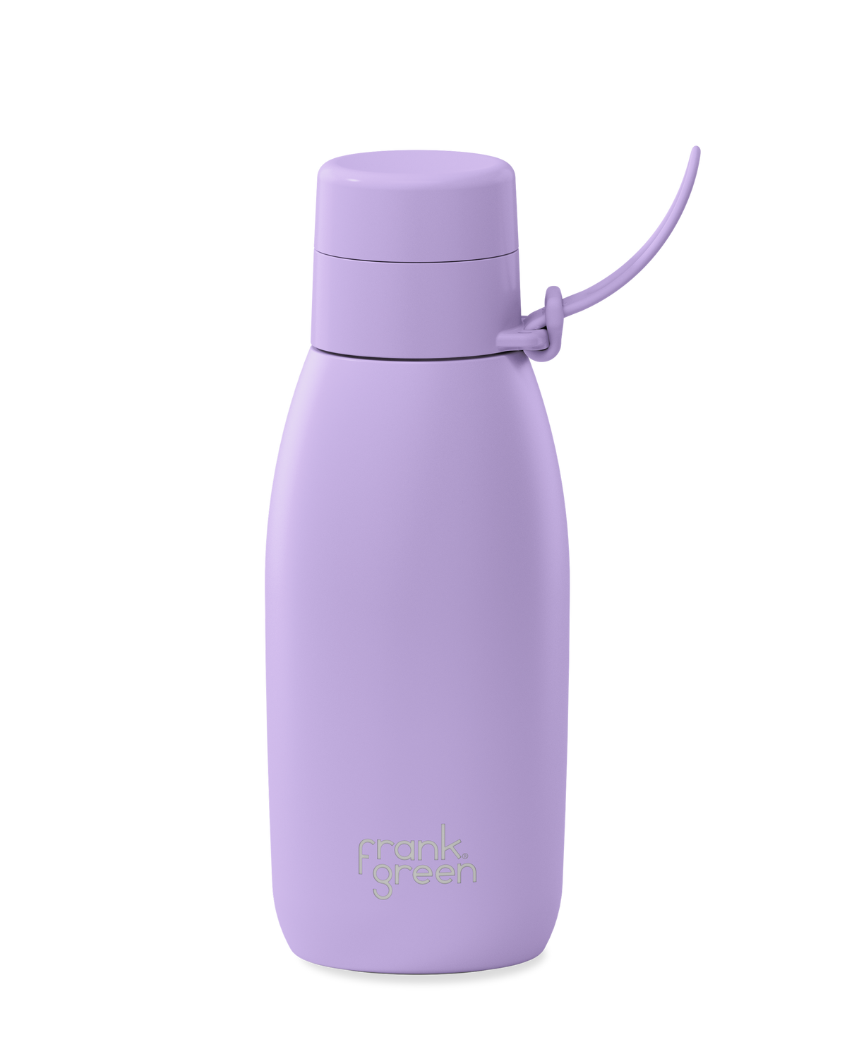 A lavender 34oz insulated water bottle with a thermal lid and carry strap.