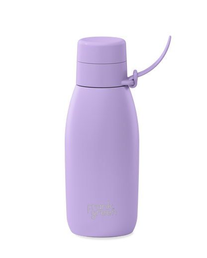 A lavender 34oz insulated water bottle with a thermal lid and carry strap.