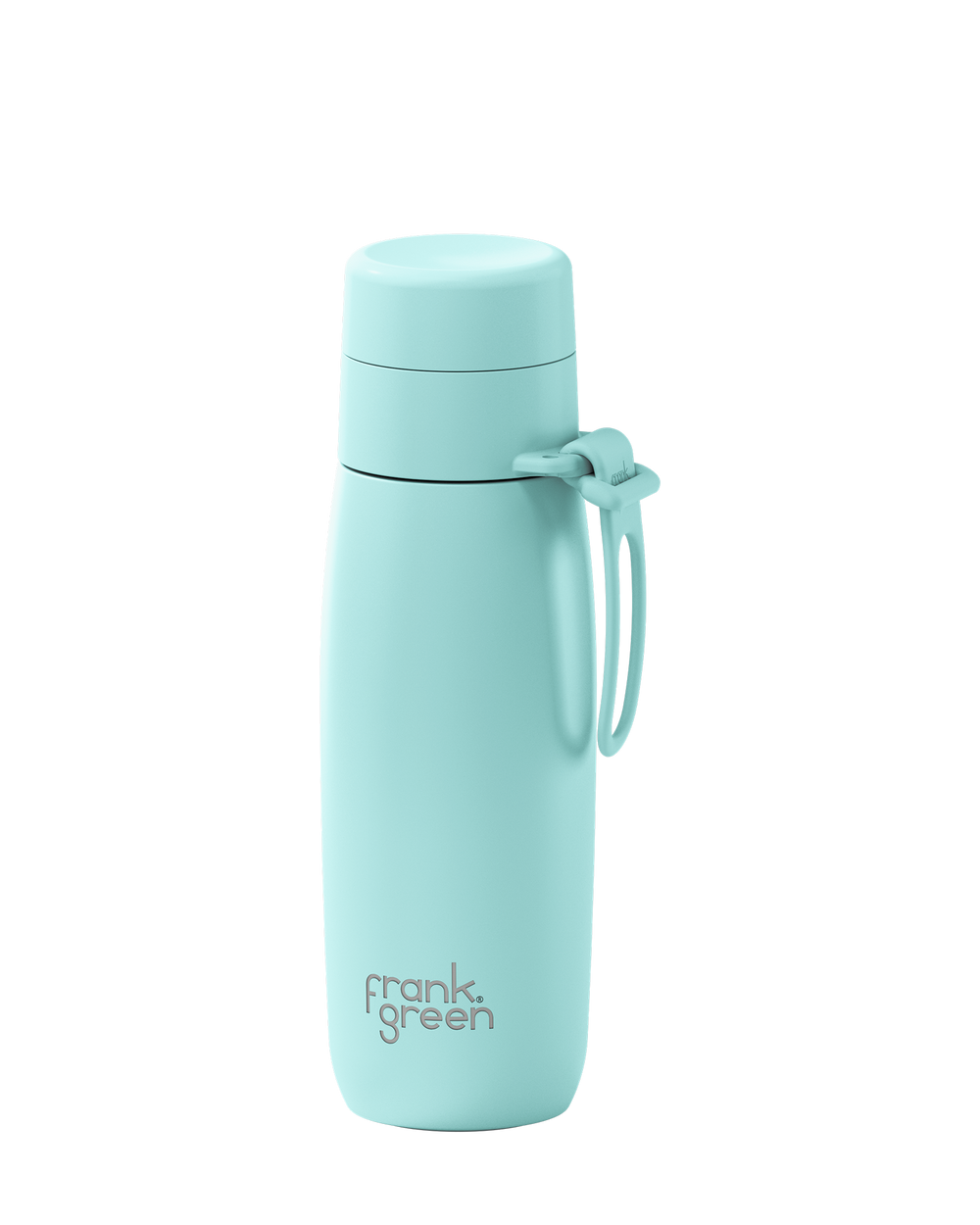 A mint green 20oz insulated bottle with a thermal lid and carry loop, shown at an angle on a white background.