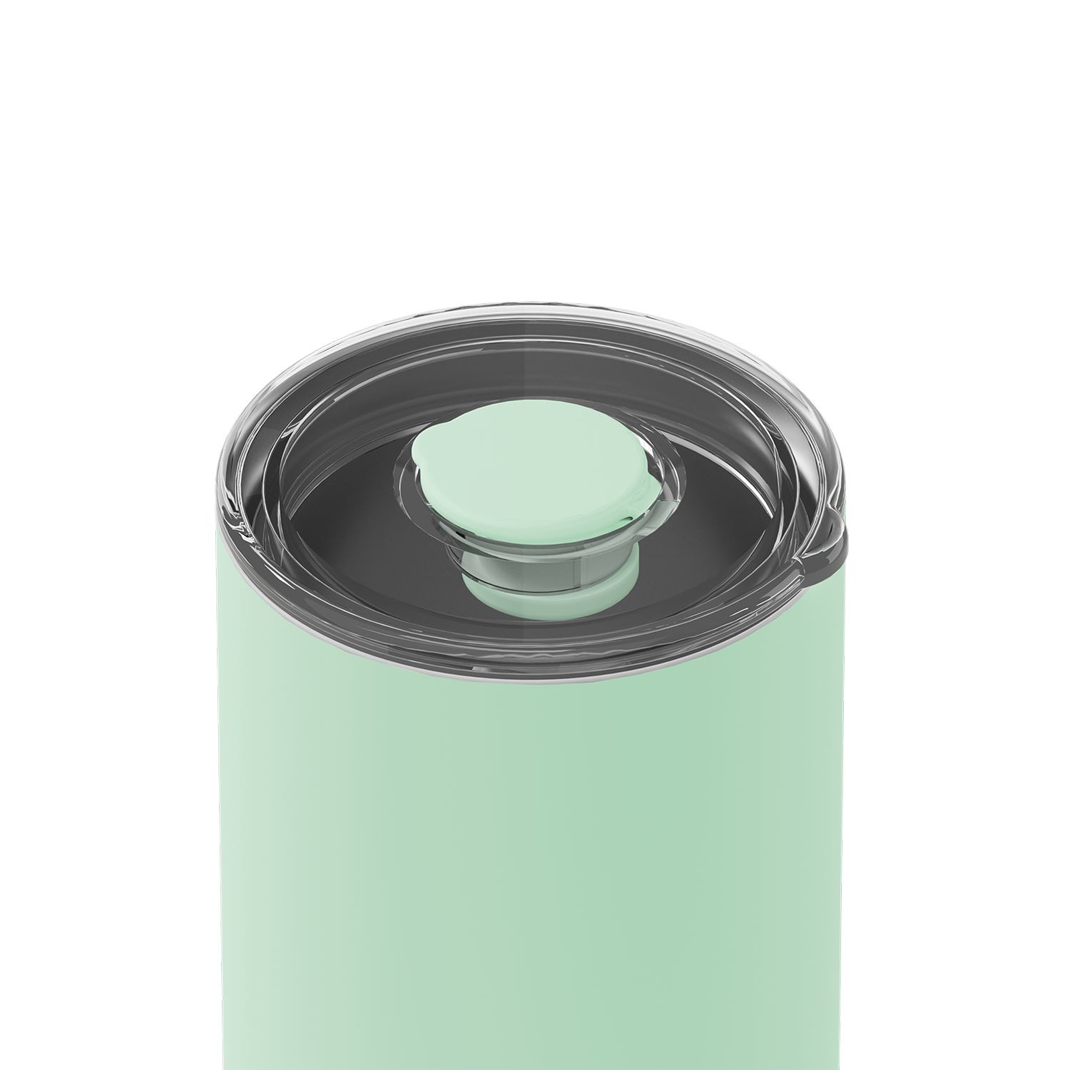 Close-up of a mint green insulated container with a clear lid and a matching mint green flip-top spout, shown on a white background.